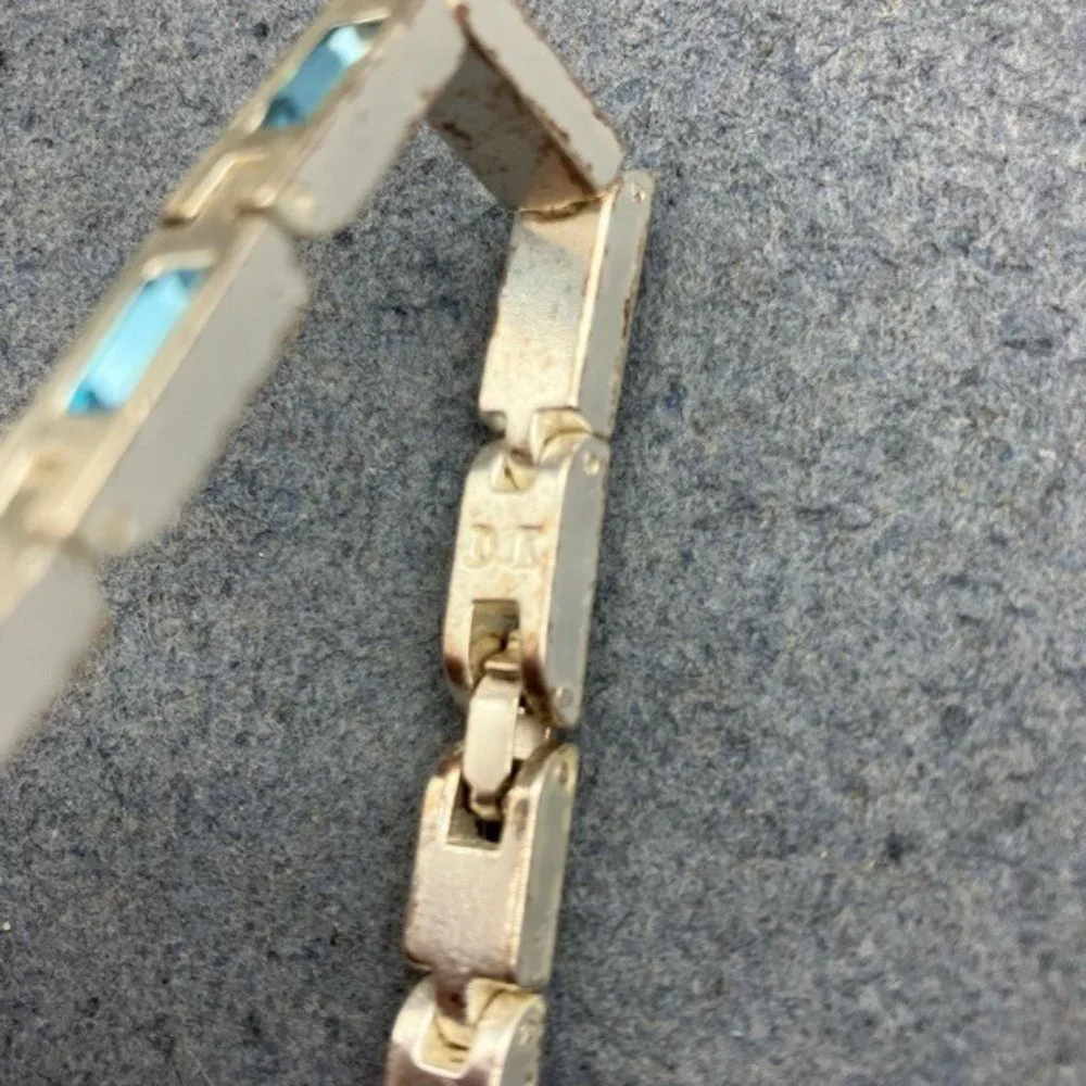Dyrberg/Kern Bracelet As Is Silver Rectangle Blue Rhinestone Snap Closure Retro - Picture 7 of 9